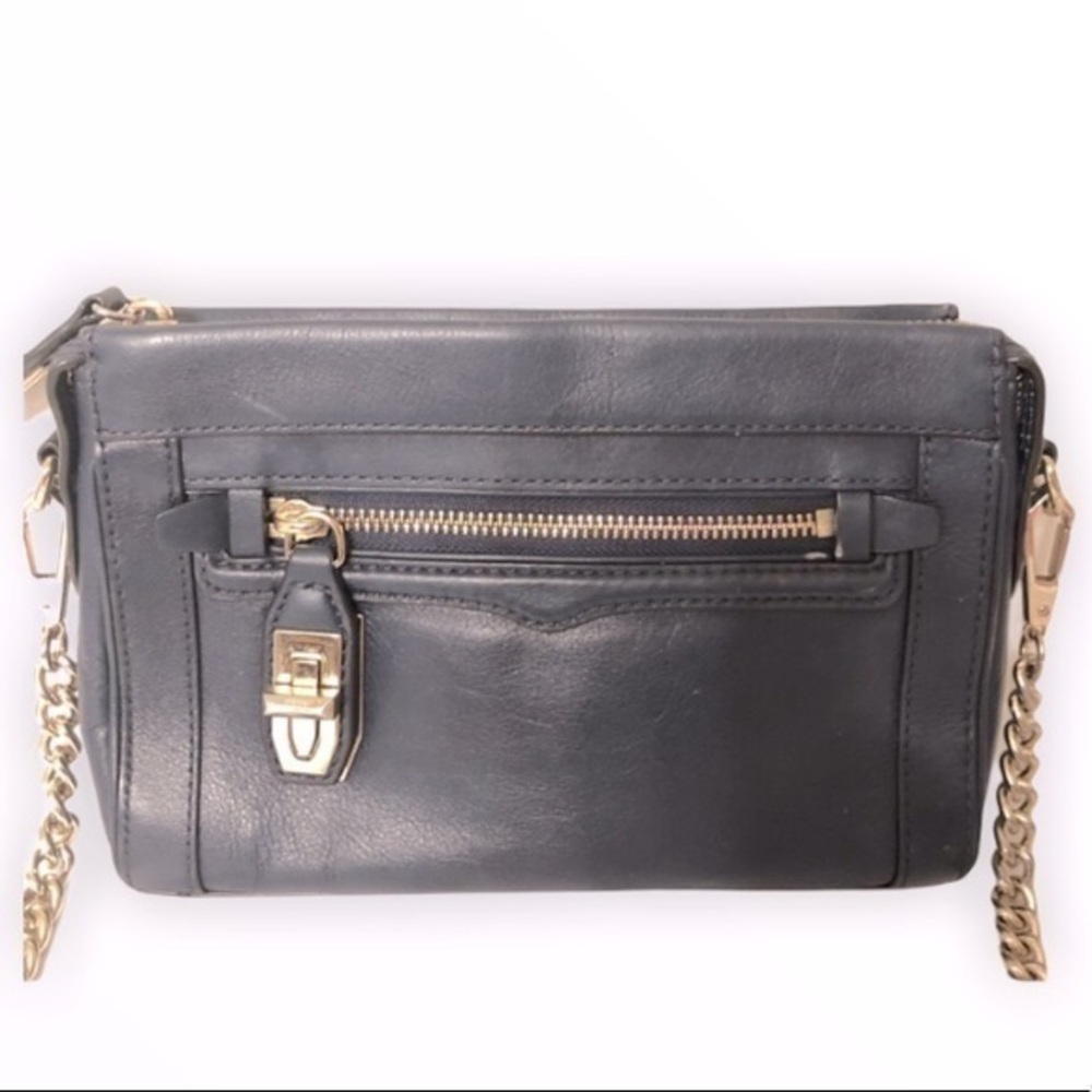 REBECCA MINKOFF blue leather lock it crossbody bag
